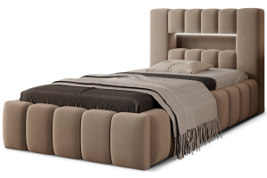 Upholstered bed 90x200 - Bed Lamica, metal frame, gas lift, bedding box 90x200 (Pull-out bed with storage box)