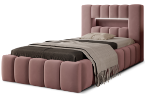 Upholstered bed 90x200 - Bed Lamica, metal frame, gas lift, bedding box 90x200 (Pull-out bed with storage box)
