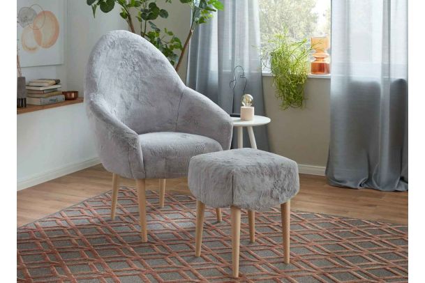 Chair - Fluffy with a footstool grey