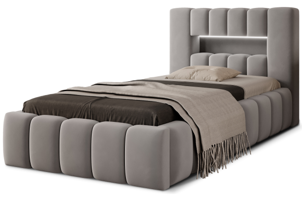 Kровать с обивкой 90x200 - Bed Lamica, metal frame, gas lift, bedding box 90x200 (Pаскладной с ящиком для белья)