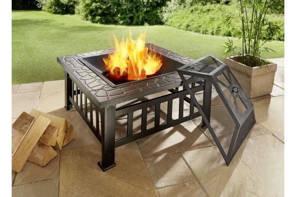 Уличная Мебель - Stone look steel fire pit with lid