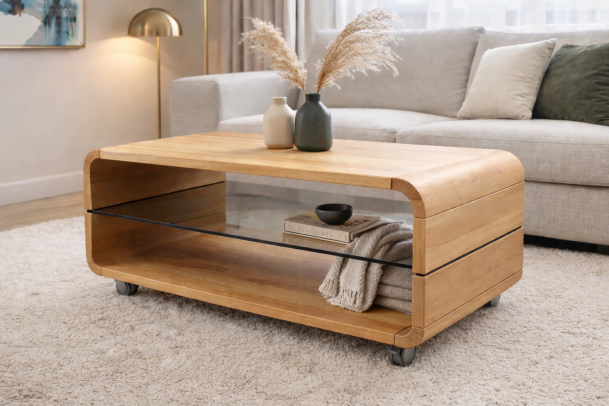 natural wood cozy coffee table
