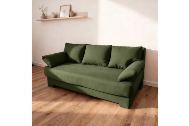 3 seat sofa - Dino (moss green) (Pull-out bed with storage box)