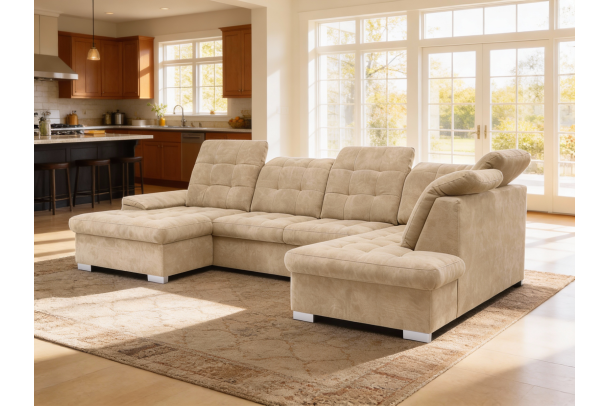 U shape sofa - Nicole beige (Pull-out bed with storage box)