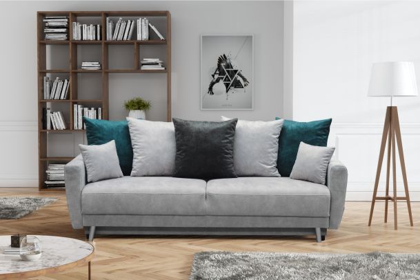 Τριθέσιος καναπές - Mela green (Συρόμενο με κουτί αποθήκευσης)